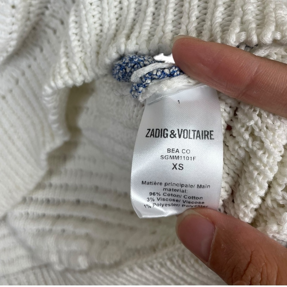 Zadig & Voltaire Women Knit Sweater Bea Openwork Striped White Cropped Size XS - Picture 11 of 15
